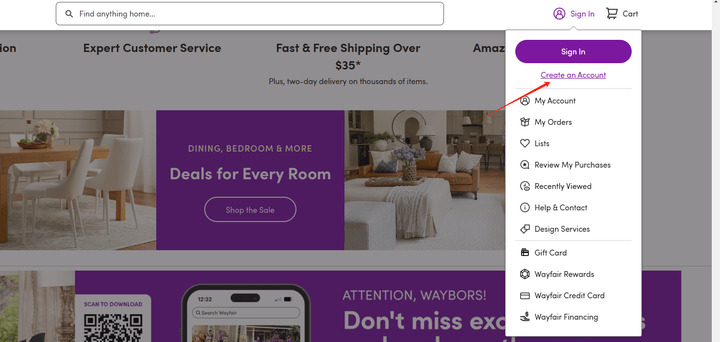 wayfair账户创建成功以后的邮件