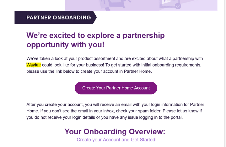 wayfair账户创建成功以后的邮件