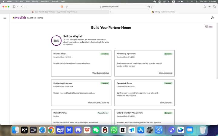 wayfair平台申请的时候有8个主要的板块