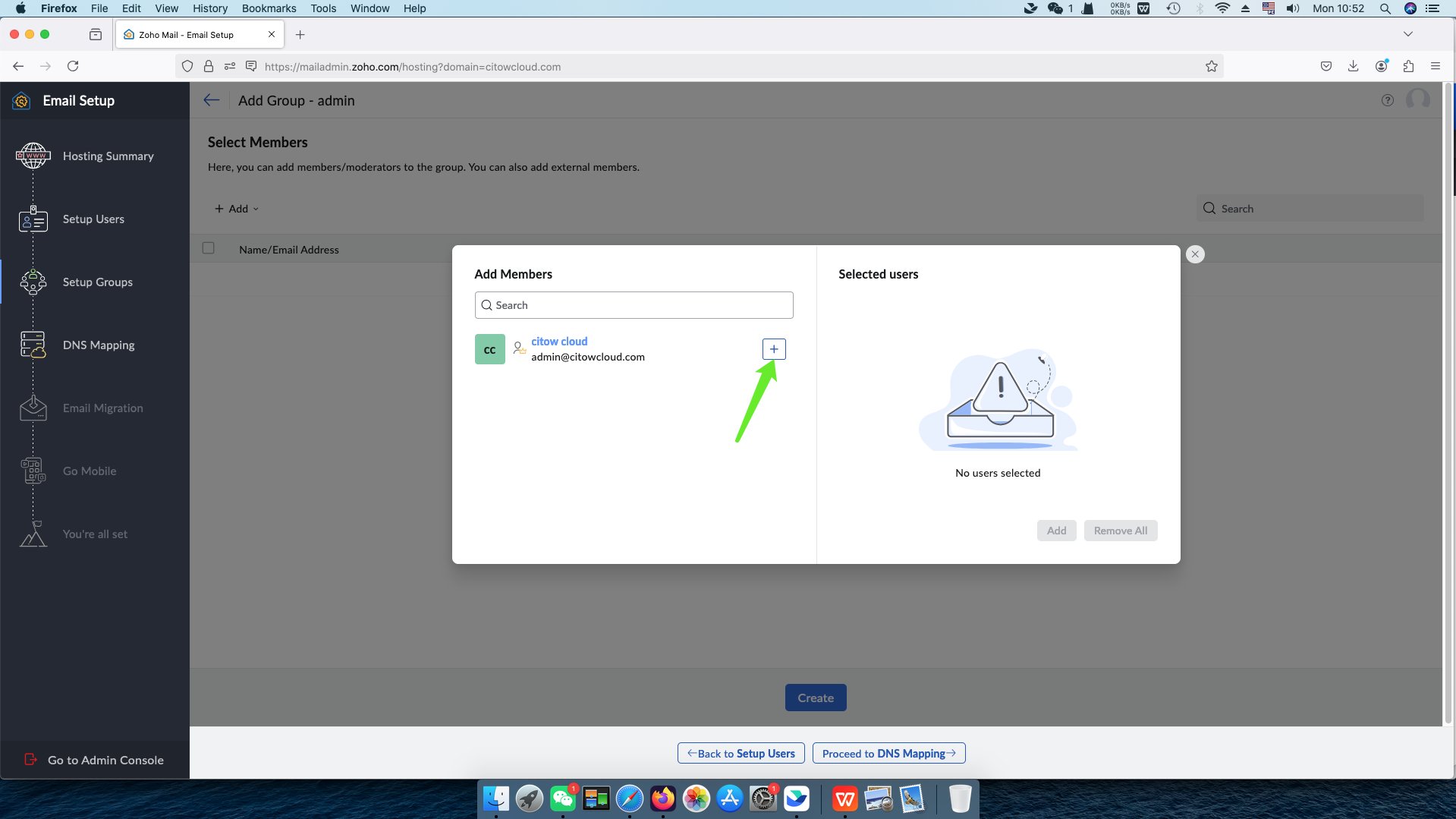 zoho企业邮箱设置-选择之前添加的用户