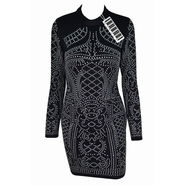 Black And Silver Stud Detail High Neck Mini Dress