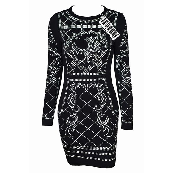 Black Mini Dress With Silver Geometry Stud