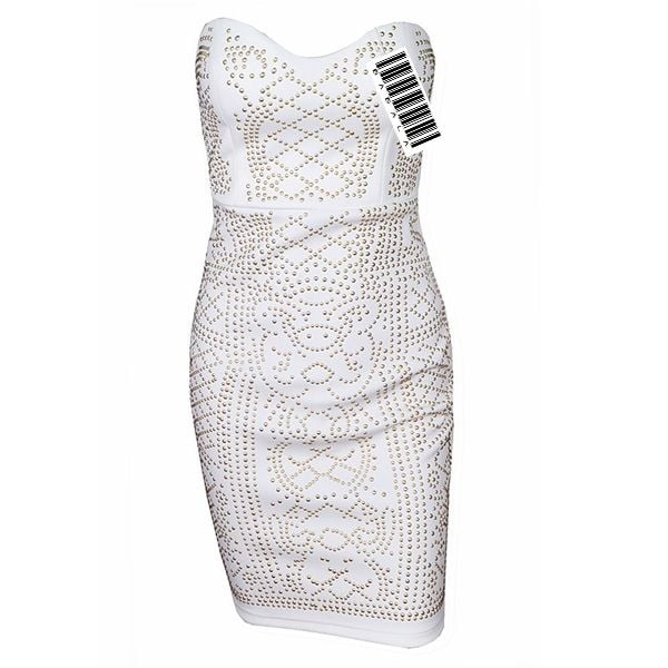 White Strapless With Gold Stud Detail Dress