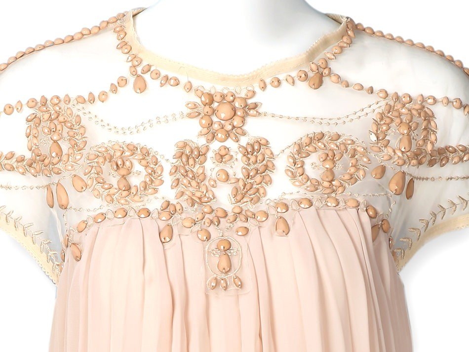 Apricot Short Sleeve Lace Pleated Doll Chiffon Short Dress