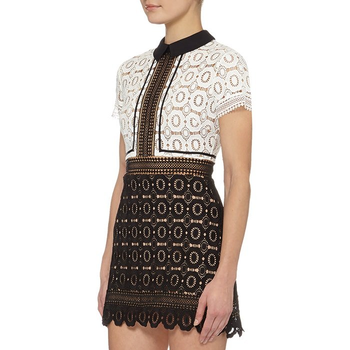 Black And White With Scalloped Edges Lace Dress