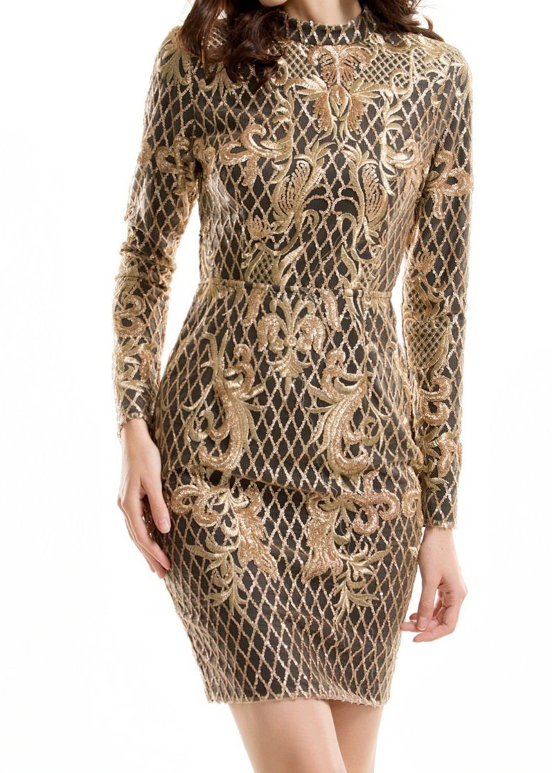 Black Gold Backless Halter Dress