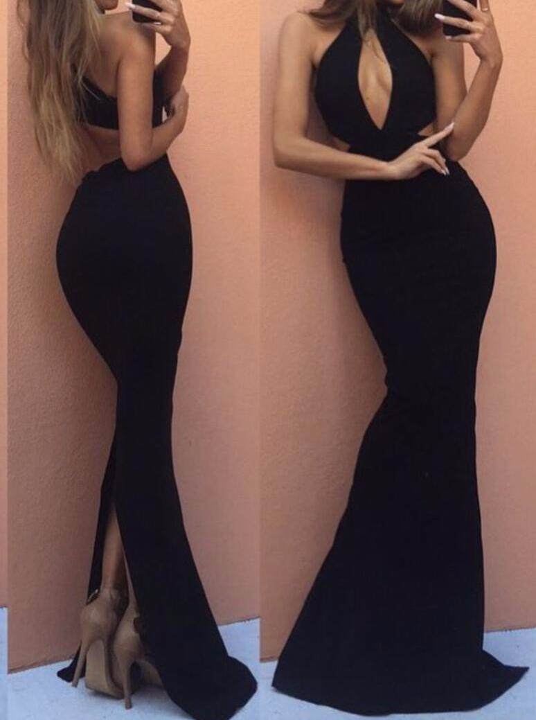 Black Maxi Elegant Cut Out With Back Slit Dress