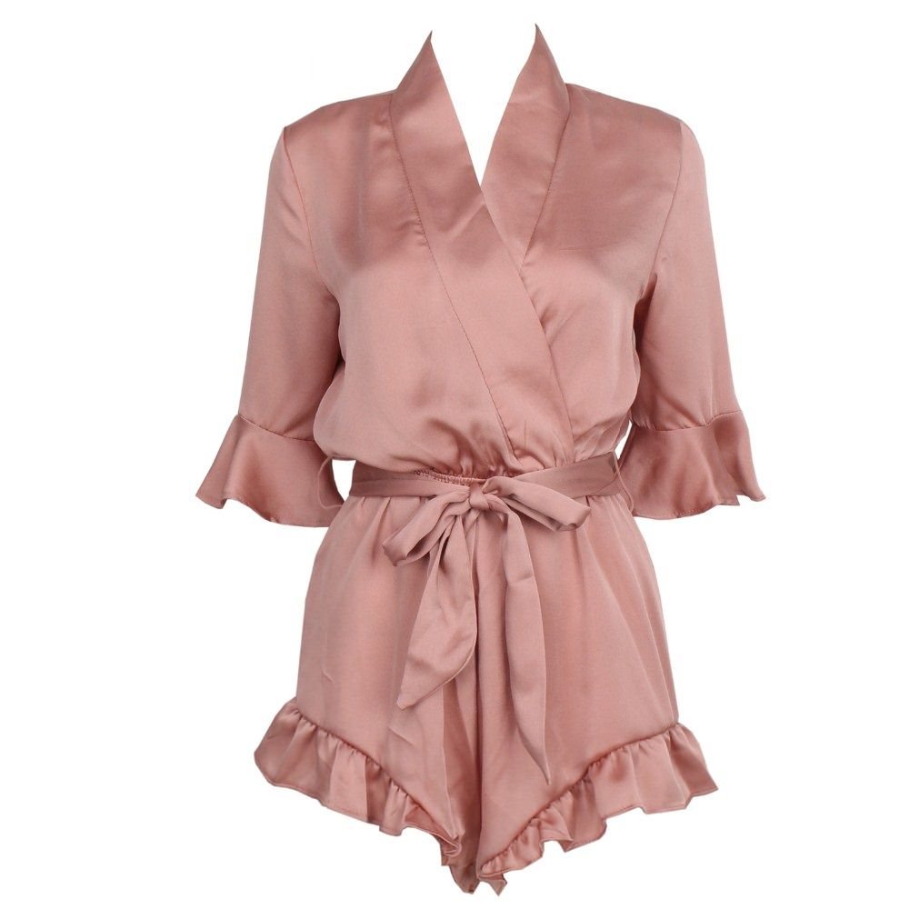 Brown Silk Robe Dress With Self Tie Belt