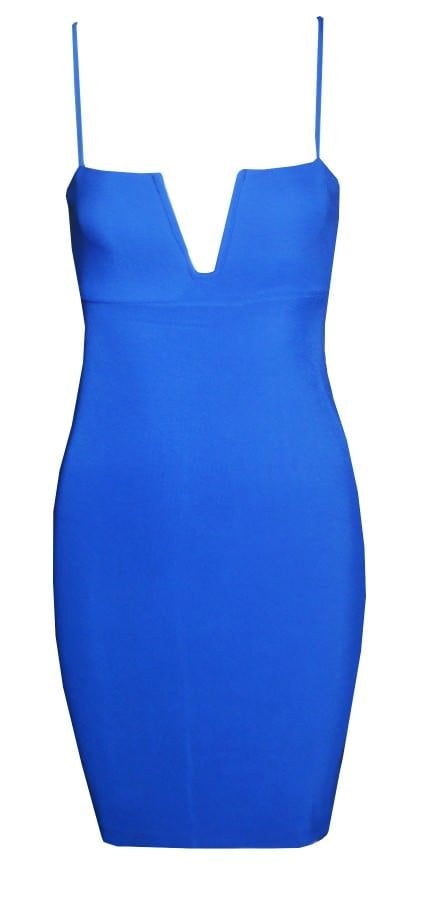 Deep V Bodycon Dress Blue
