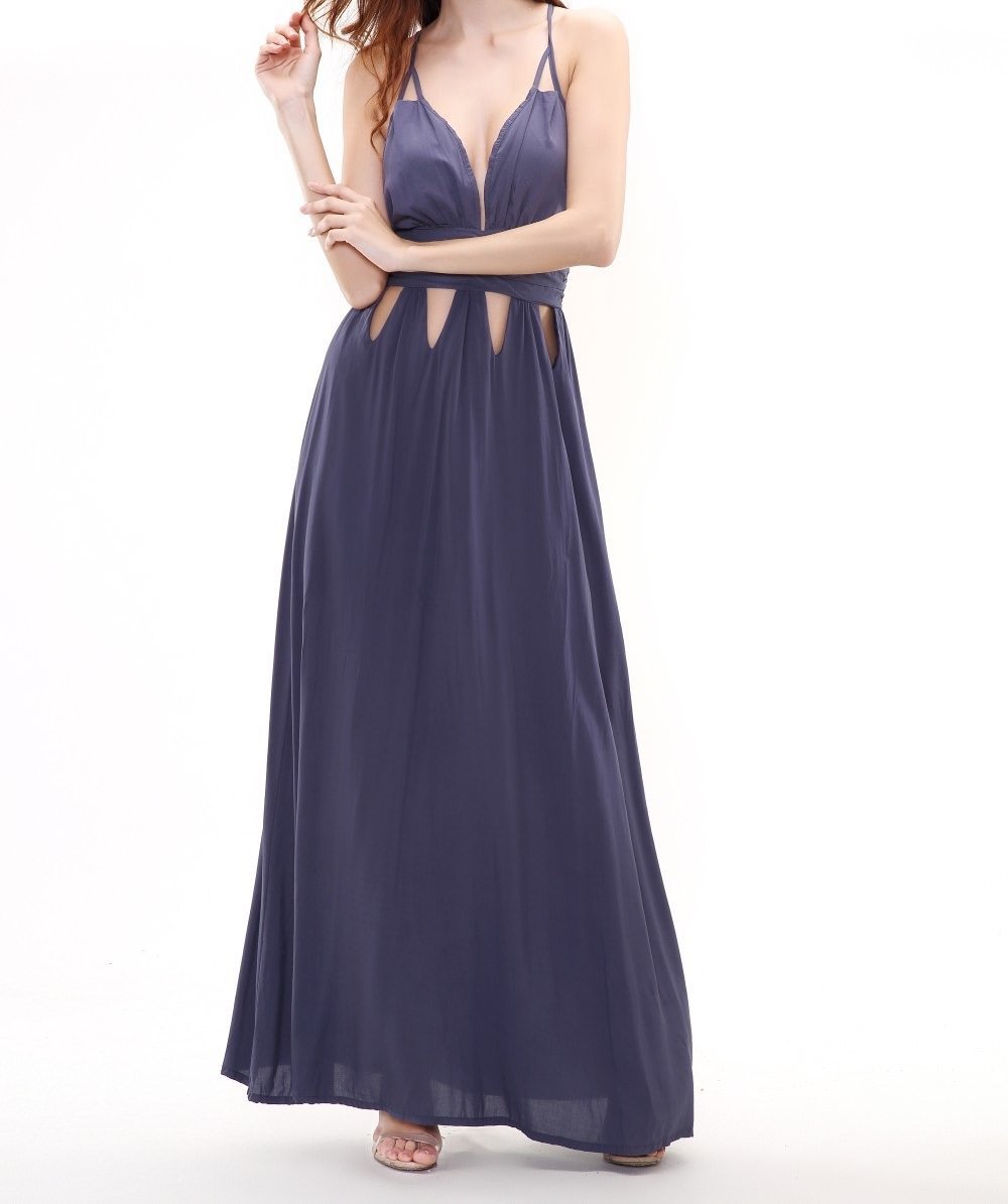 Gray Delicate Maxi Dress Triangle Cutouts Around The Waist