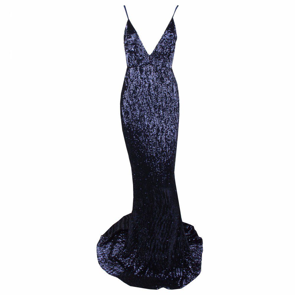 Navy Mermaid Sequins Maxi Dress