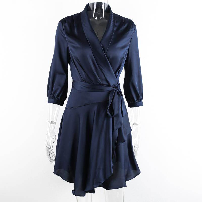 Navy Elegent Silk Wrap Dress