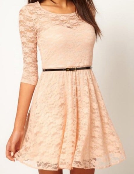 Neck 3/4 Sleeve Lace Dress Include Belt