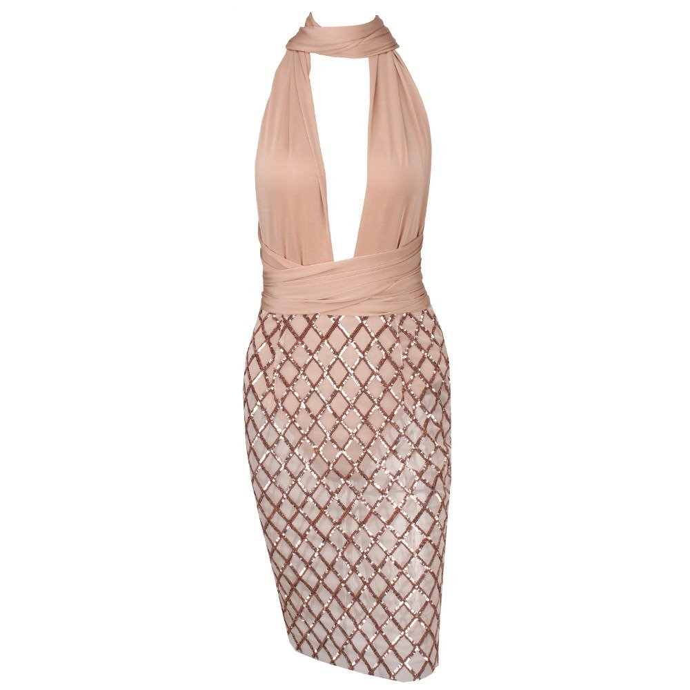 Nude Gold Criss Cross Sequined Changeable Straps