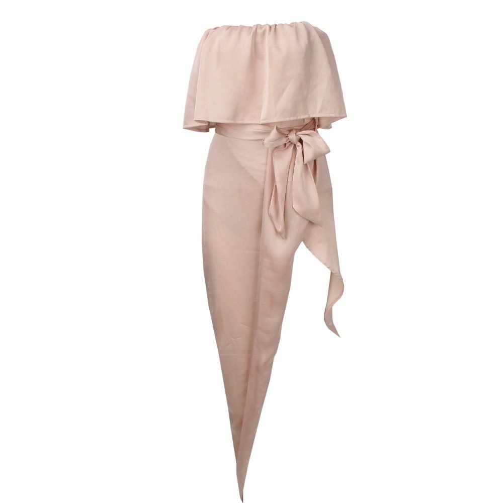 Nude Ruffle Silky Elegant Dress