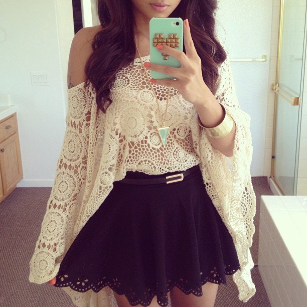 Oversize Batwing Crochet Top