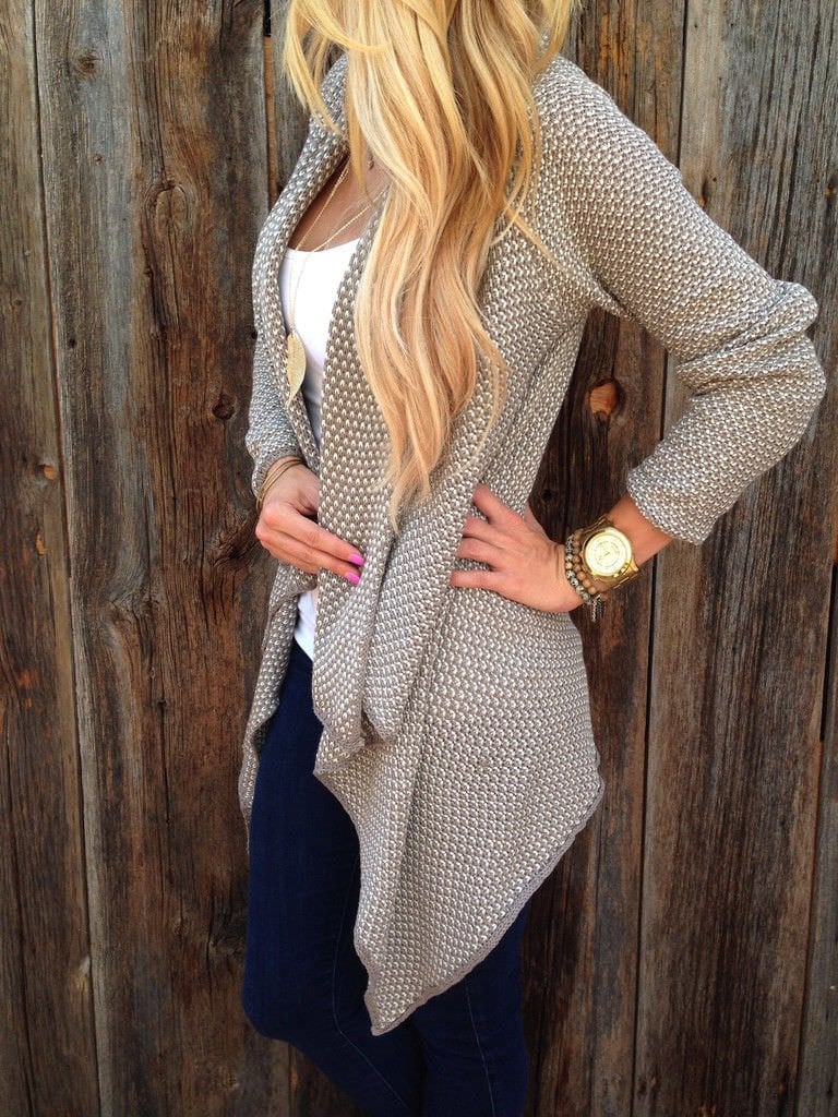 Khaki Oversize Slim Long Sleeve Sweater Coat Cardigan