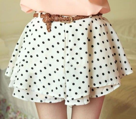Wild Chiffon Polka Dot tutu sun Dress Pleated Skirt Pants With Belt