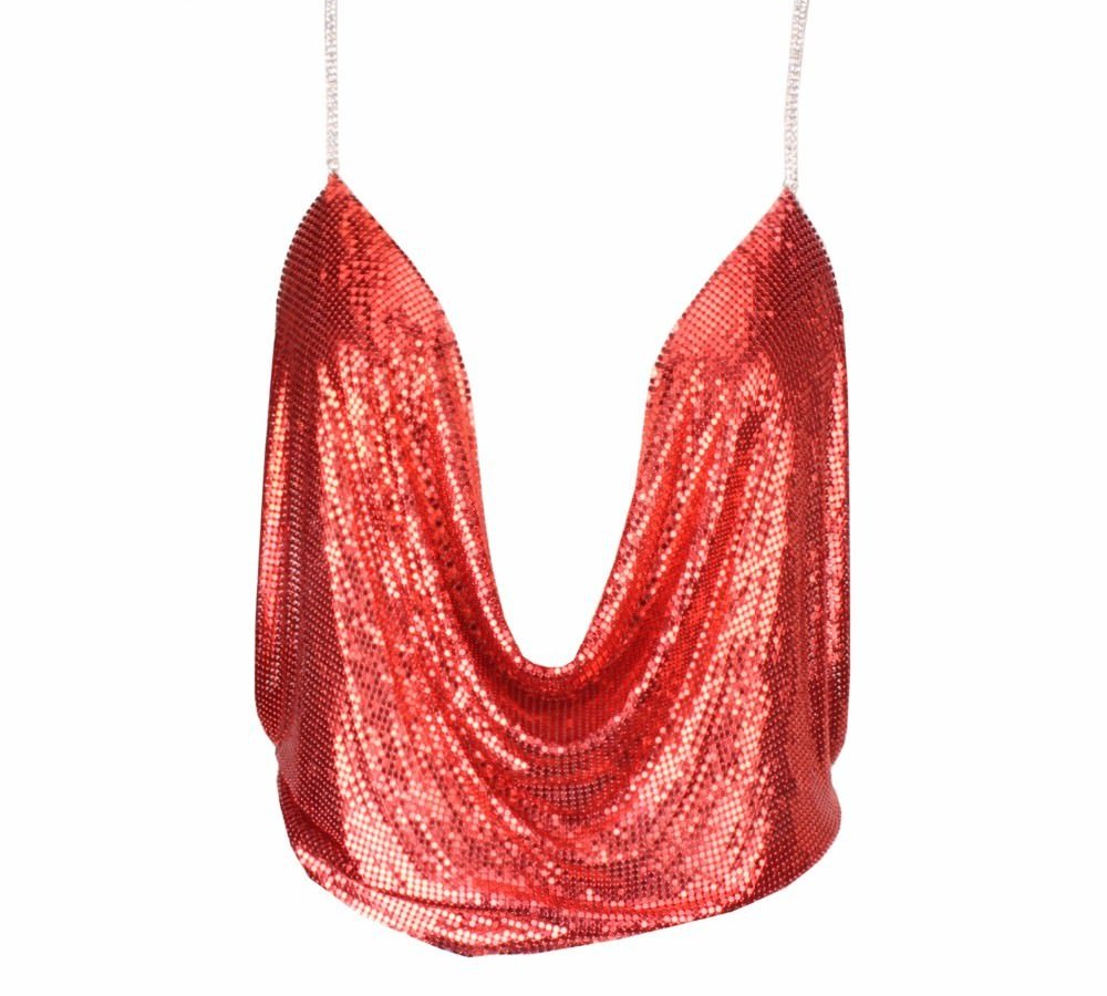 Red Cowl Neck Metal Shirt