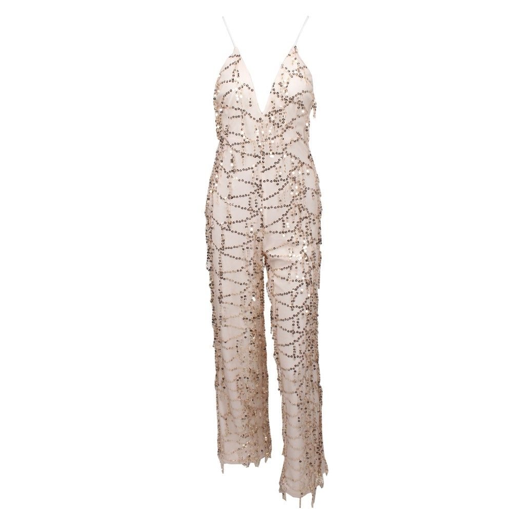 Gold Sparkle Sequined V-Neck Playsuit