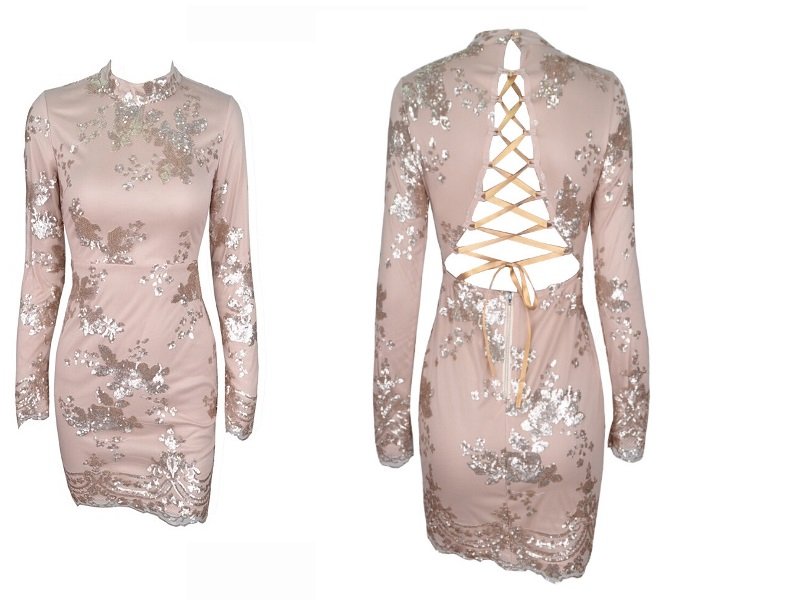 Gold Backless Sequined Nippon Flower Dress