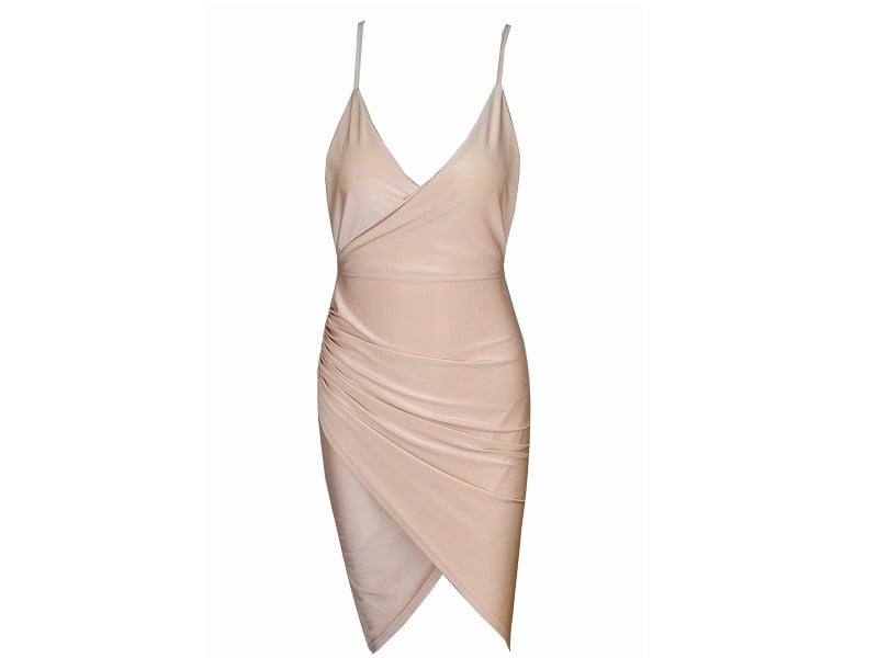 Pink Satin Wrap Bodycon Dress
