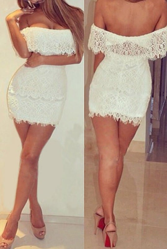 White Off Shoulder Layer Lace Dress