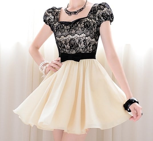 Black lace dress patchwork diamond neck