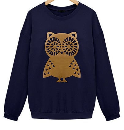 Owl Printed Sweater Navy