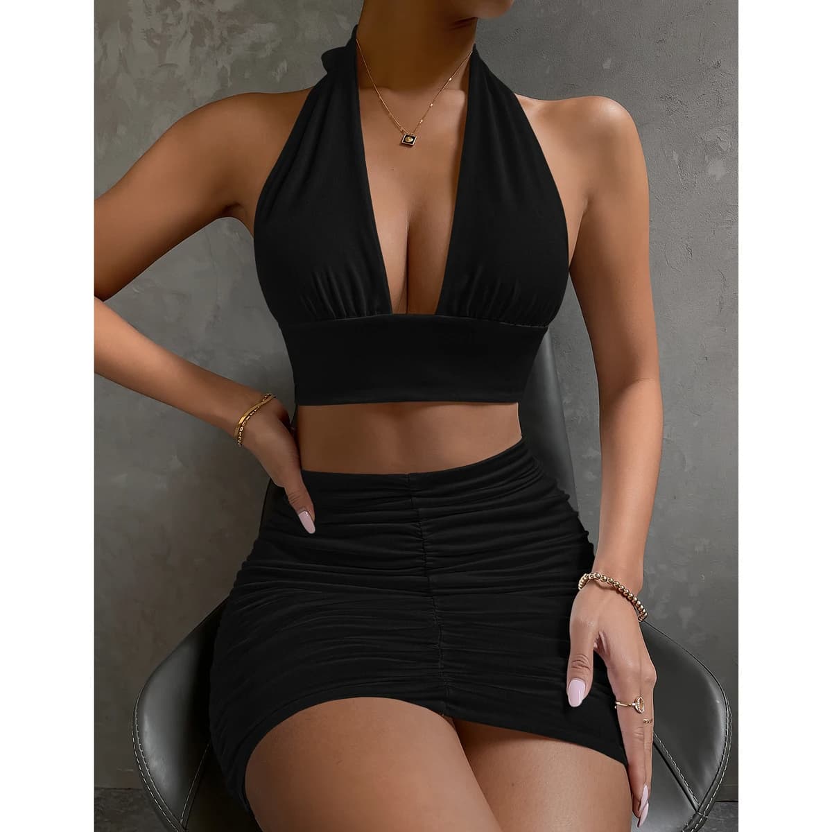 Black Elegant Sparkly Two Pieces Set