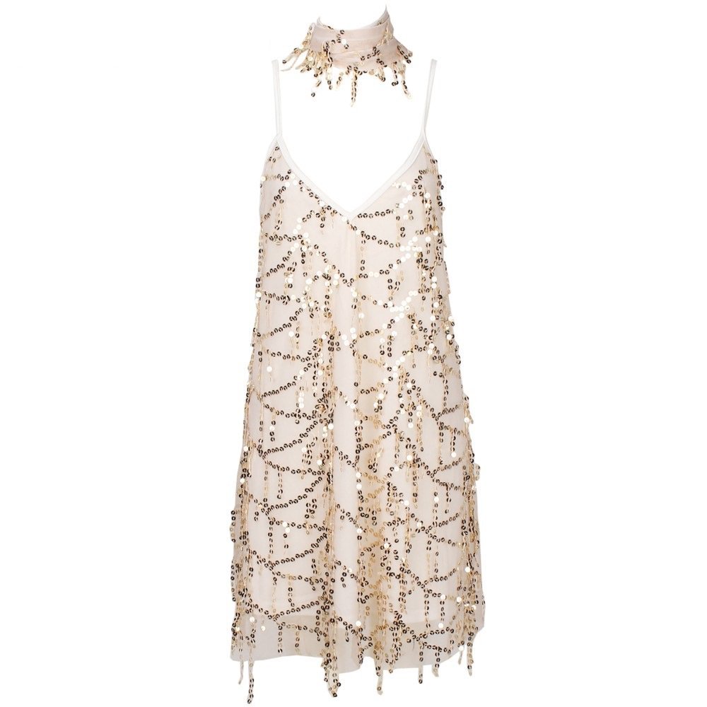 Gold Sparkle Sequined Elegant Tassels Dress
