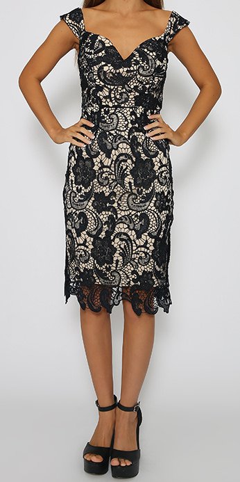 Black Flower Lace Bodycon Dress