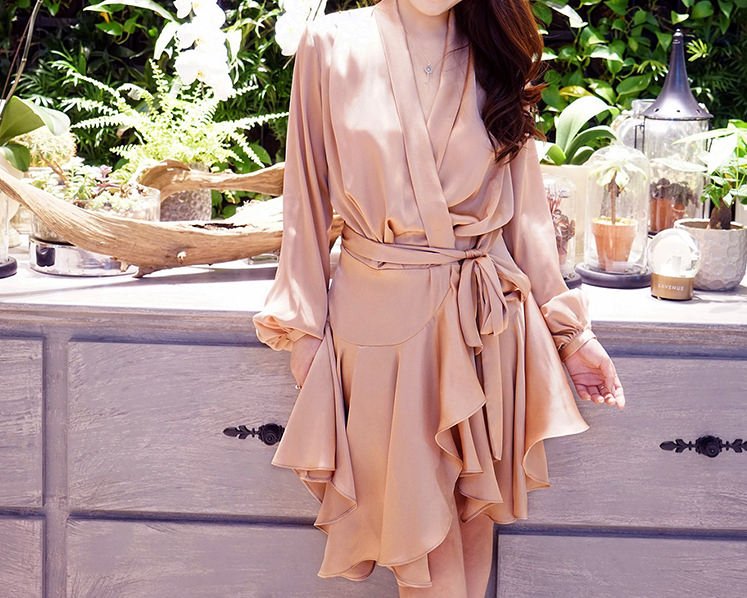 Sueded Silk Robe Dress With Self Tie Belt