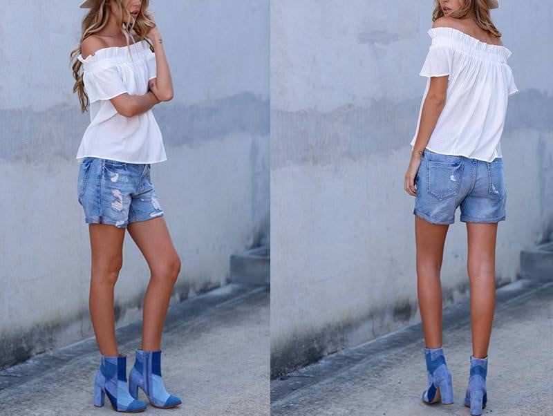 White Off Shoulder Puff Blouse