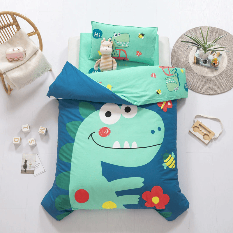 Blue Dinosaur Bedding set 3-Piece Organic Cotton Fits Crib and Toddler Bedding Set