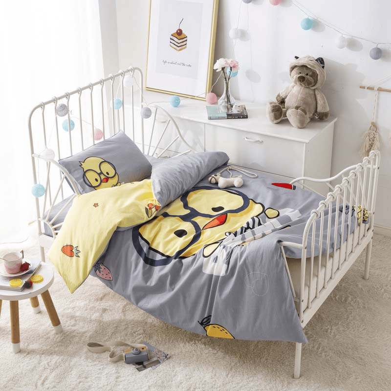 Gray chicken Bedding set 3-Piece Organic Cotton Fits Crib and Toddler