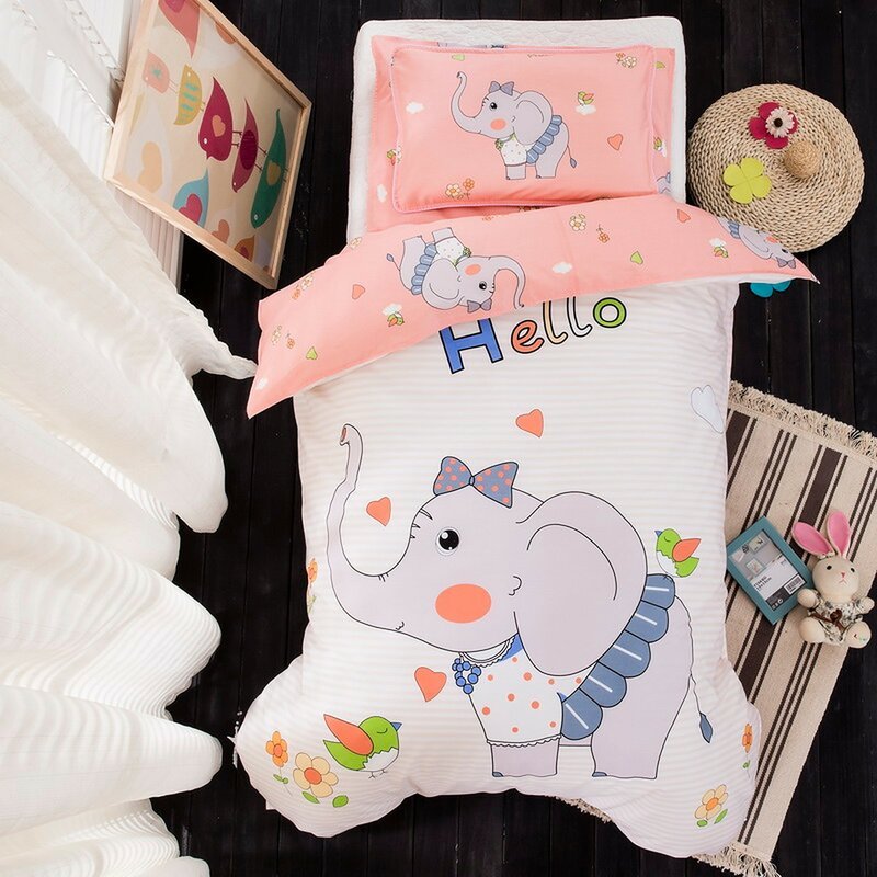 Peach Elephant Bedding set 3-Piece Organic Cotton Fits Crib and Toddler