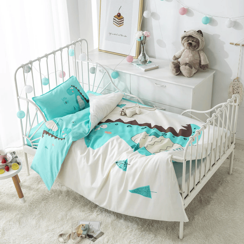 White Dinosaur Bedding set 3-Piece Organic Cotton Fits Crib and Toddler Bedding Set