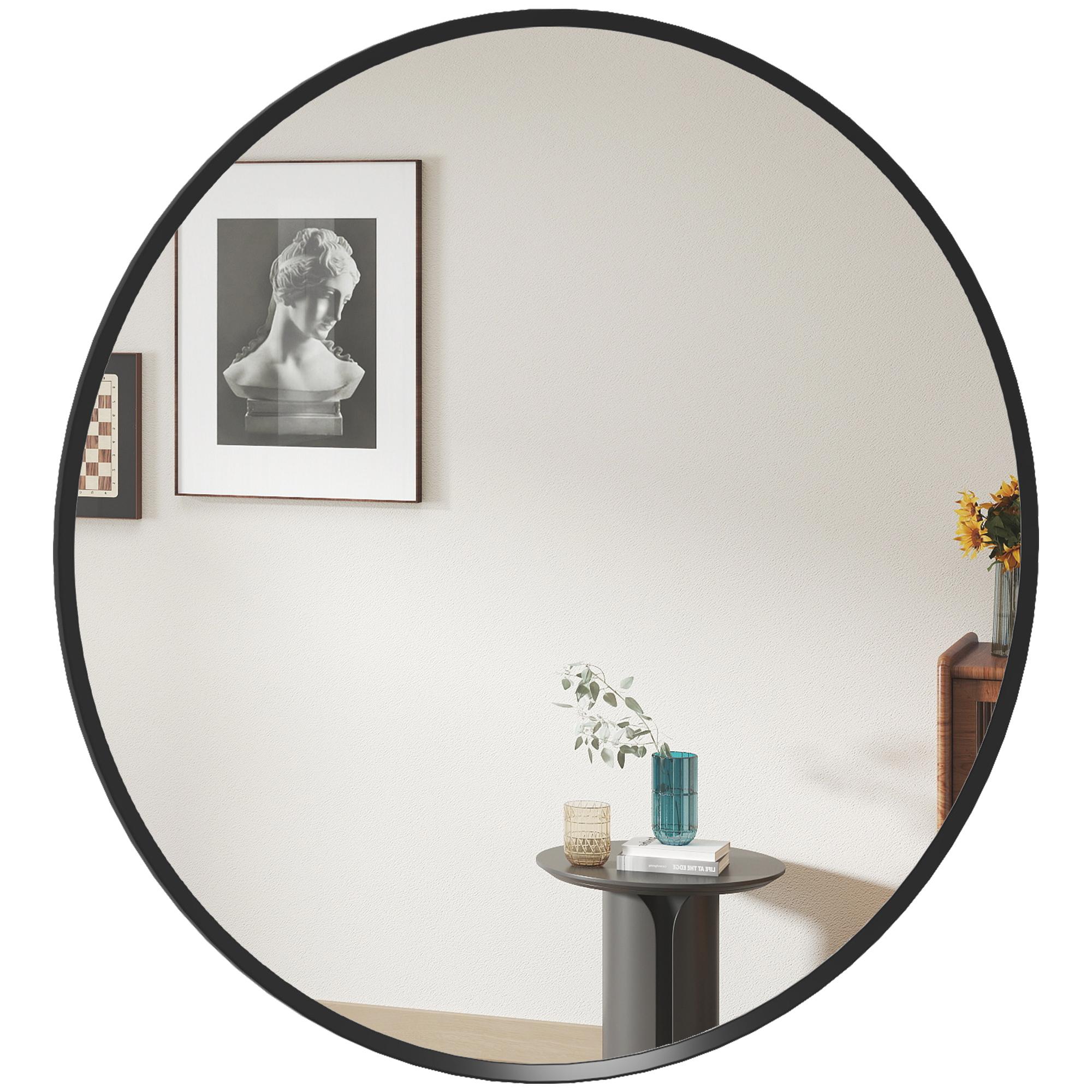 24 Inch Black Round Mirror with Aluminium Alloy Frame