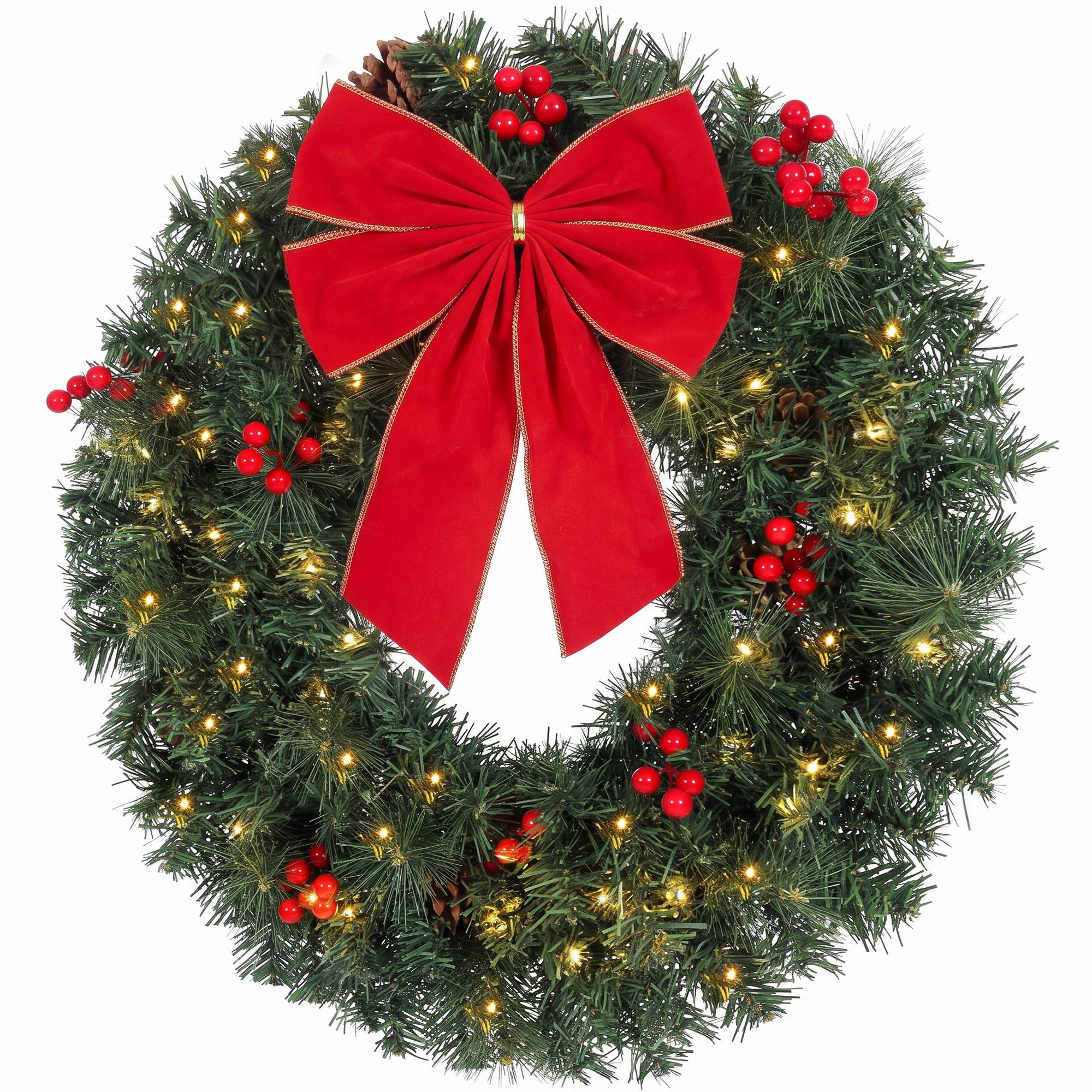 24 inch green Christmas wreath with warm LED lights
