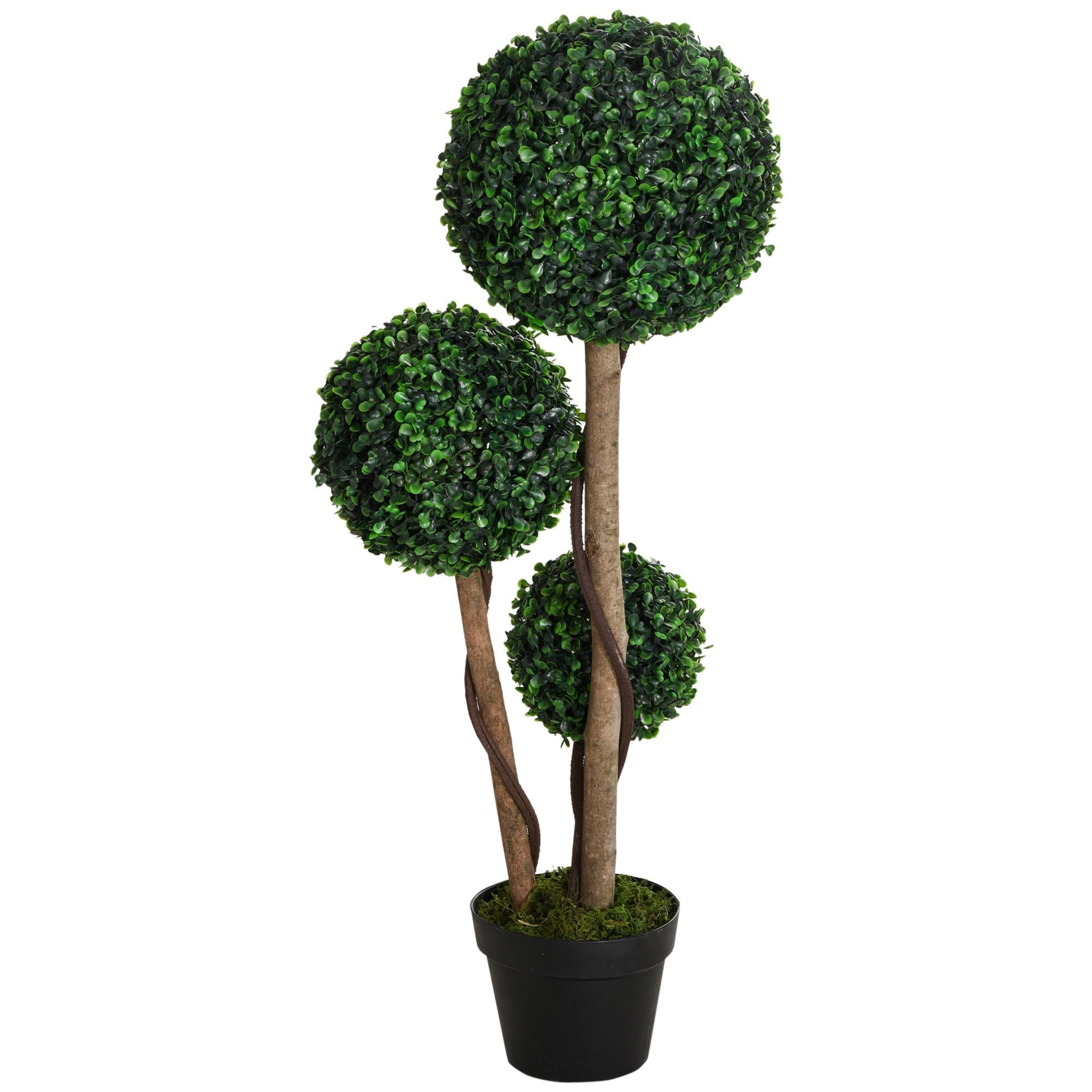 35 Inch Triple Ball Boxwood Artificial Tree, Pre-Potted