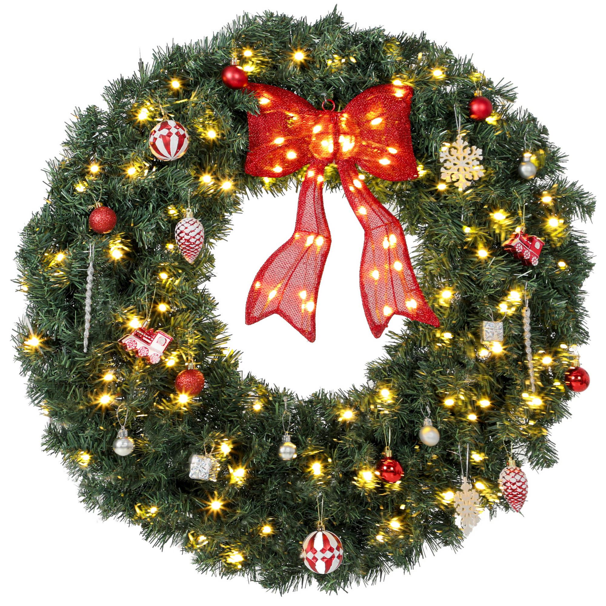 36 Inch Green Lighted Wreath with 130 Warm White LEDs