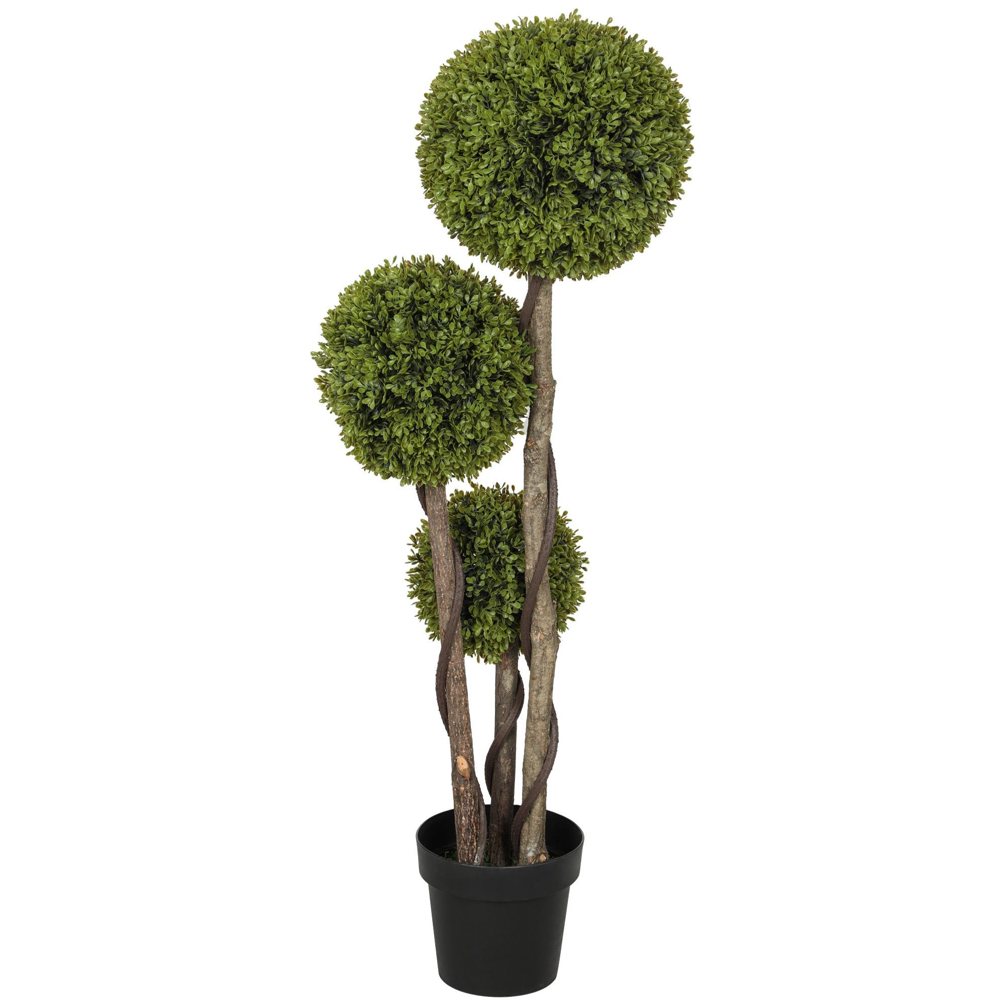 45 Inch Triple Ball Topiary, UV-Resistant Green Artificial Tree