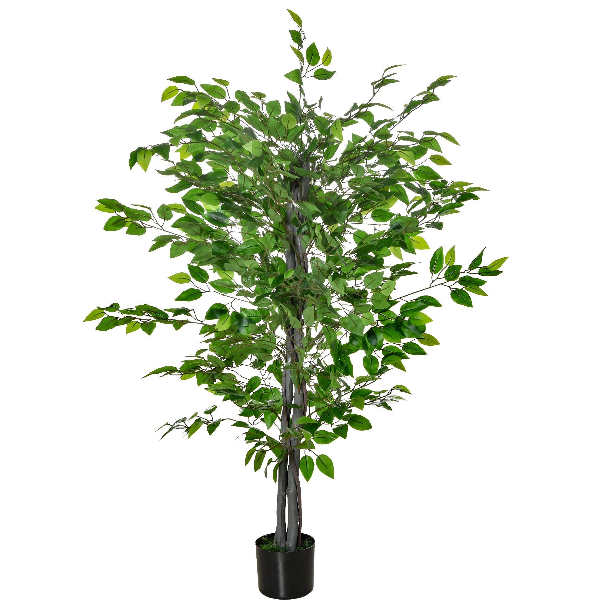 4.5ft Green Plastic Ficus with Realistic Leaves for Indoor Decor