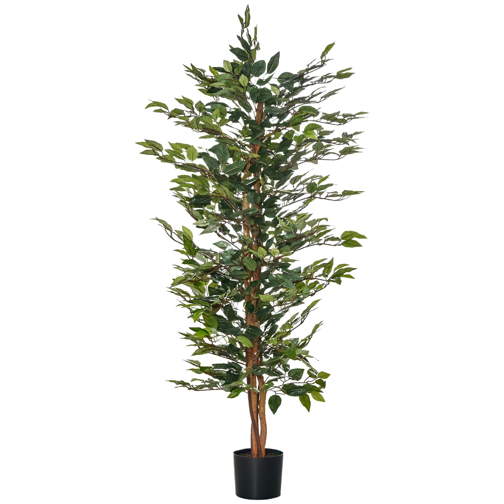 5ft Green Plastic Ficus Tree with Nursery Pot for Indoor Décor