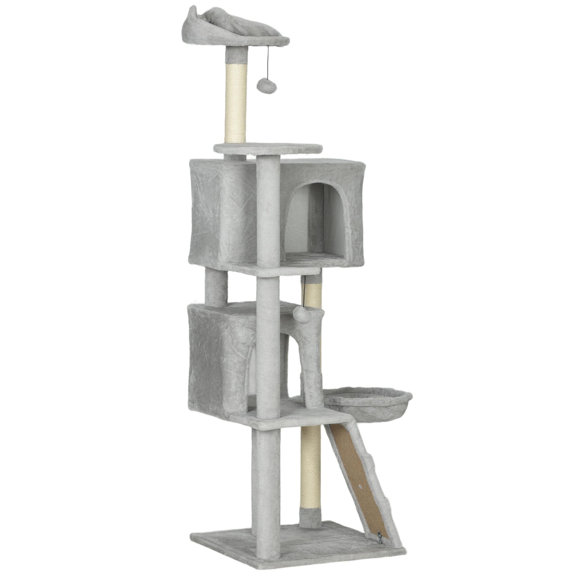 63 Inch Cat Tower with Sisal Posts, Light Grey
