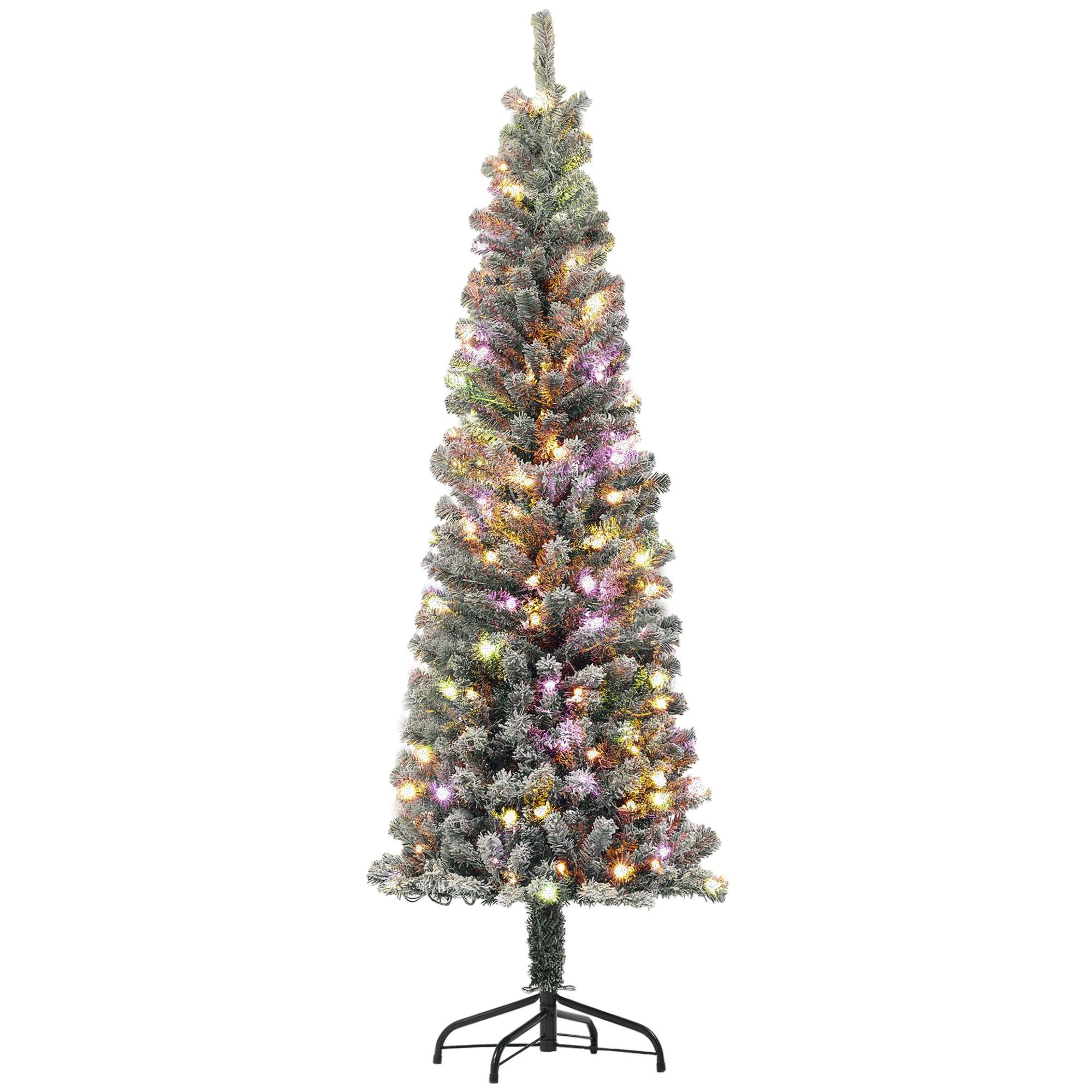 6 ft Flocked Pencil Tree with Dual Colour LEDs