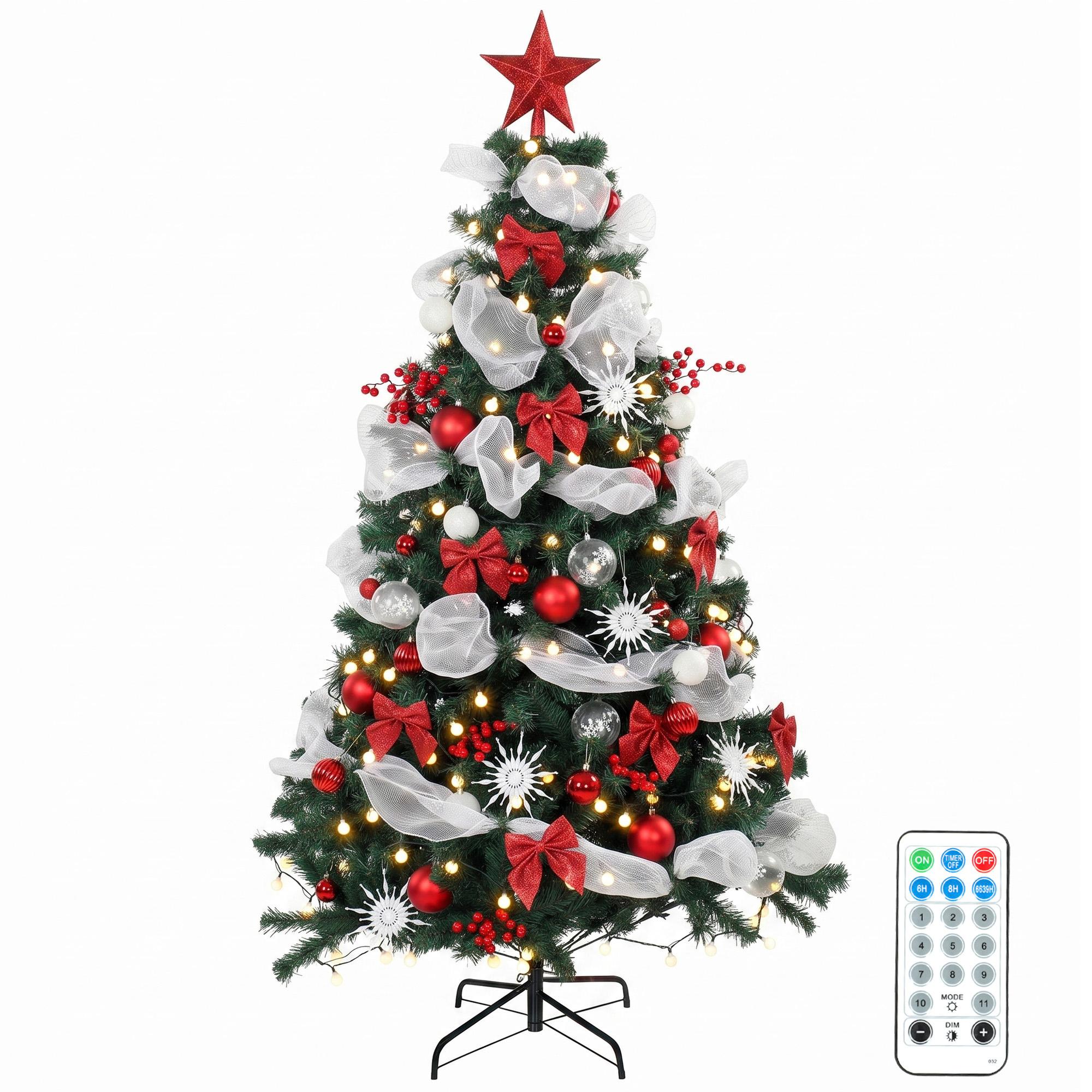 6 ft red green tree with remote and 8 modes
