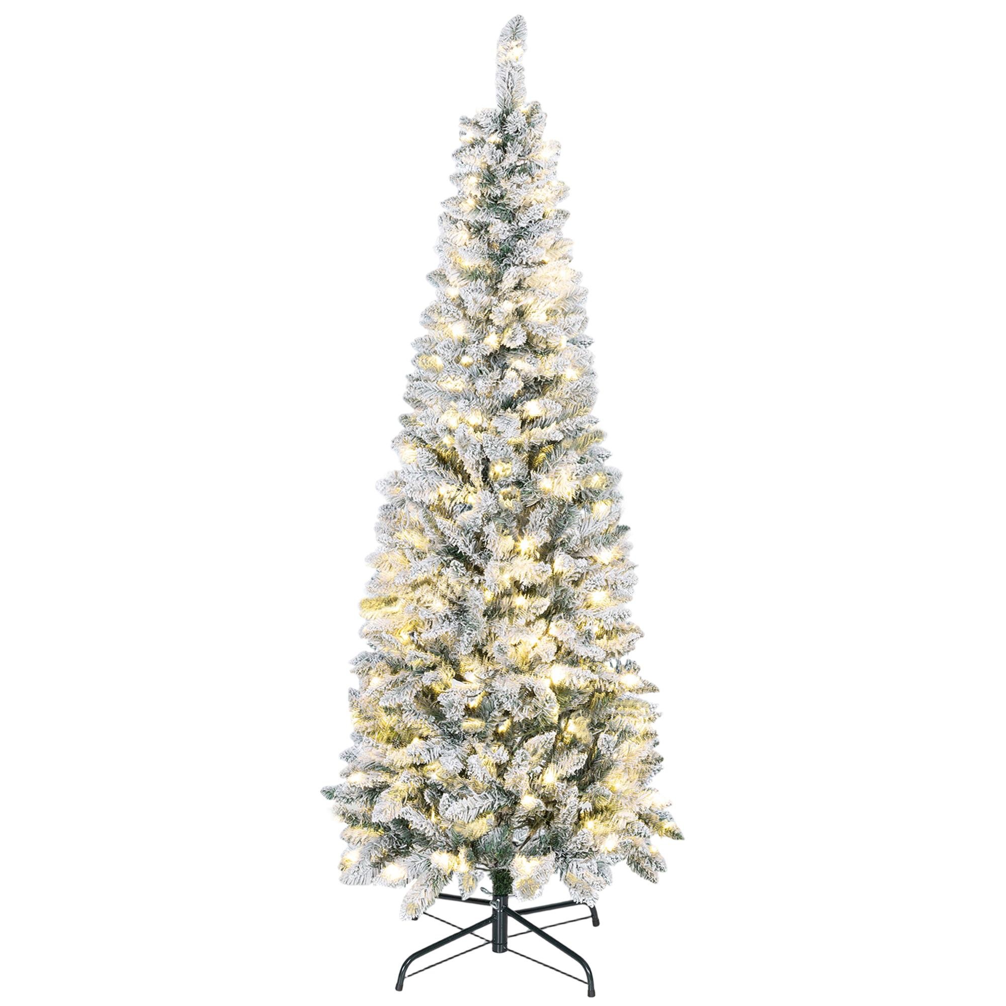 6ft Prelit Flocked Pencil Tree with Dual-Colour LEDs