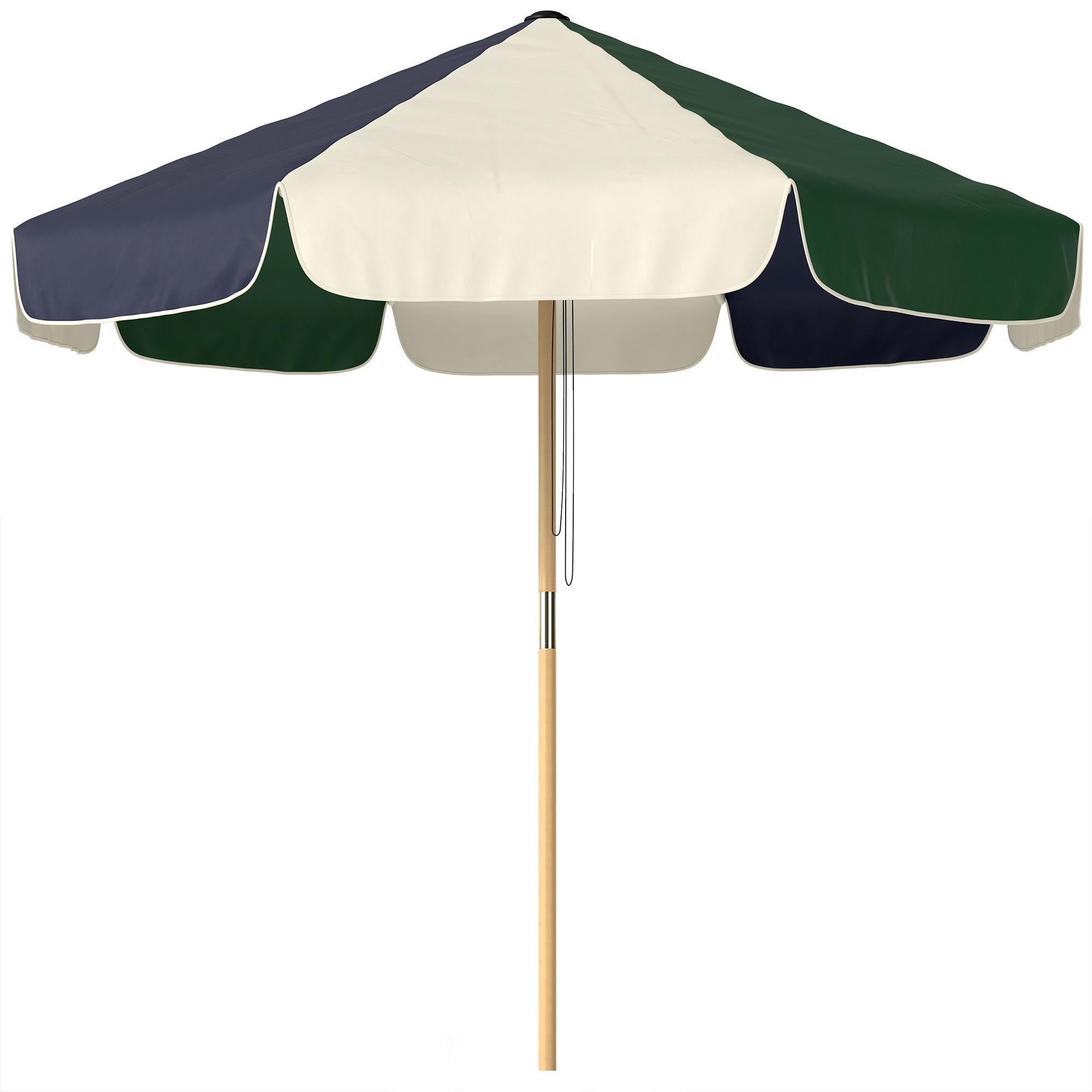 7.4 ft Wood-Effect Patio Umbrella, Dark Green Colour-Blocked Canopy